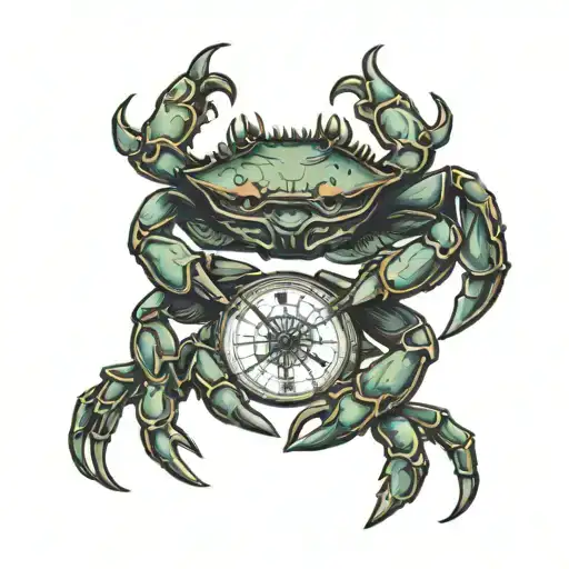 crab hanging and holding world  tattoo design idea