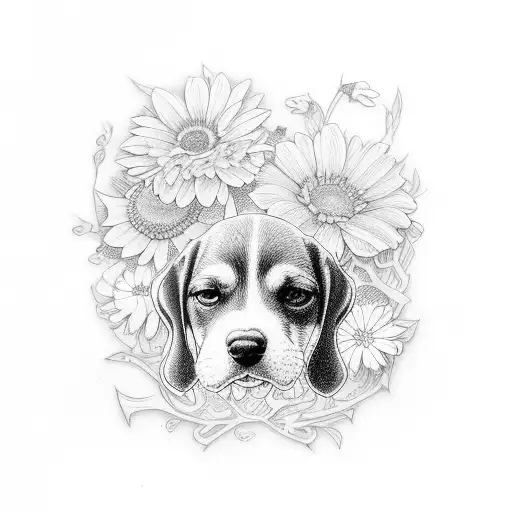 coonhound with flowers tattoo design idea