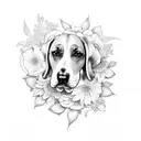coonhound with flowers tattoo design idea