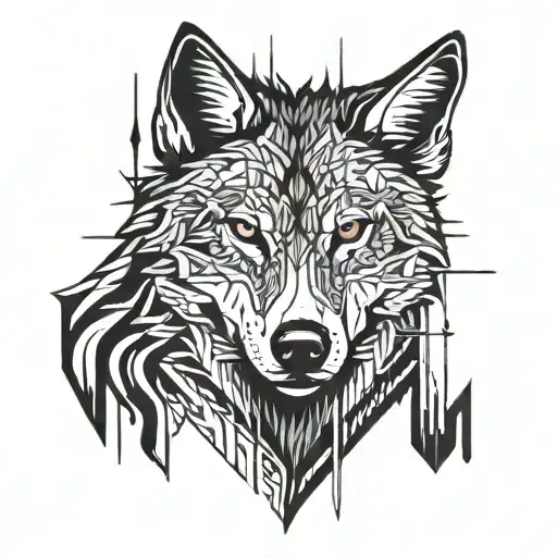 half wolf head abstract arrow  tattoo design idea