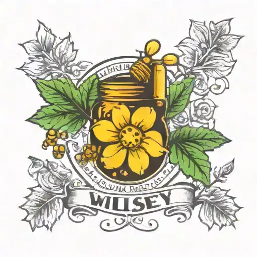  the word wilsey surrounded by leafs and honey suckles  tattoo design idea