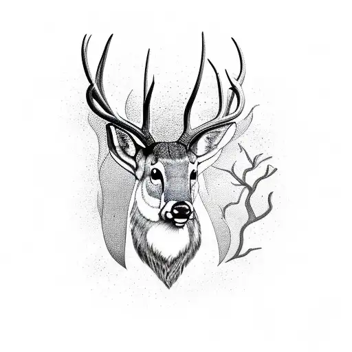 Buck with forest background tattoo design idea