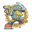 Create a platform for a Pacman-style video game of a character who recruits people with a PC and is portrayed by police. tattoo design idea