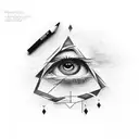 A detailed depiction of a person's hand reaching out towards a realistic eye in triangle, symbolizing self-improvement tattoo design idea