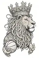 Lion with a dreadlock wearing a crown and smoking weed. Crown has a basketball sigh with Kobe's number  tattoo design idea