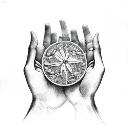 hands with growing seed, opposites, strength tattoo design idea