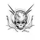 demonic child holding backbone with skull like balloon tattoo design idea