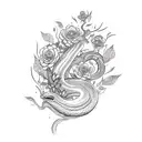 A sketch tattoo design of a snake shedding its skin, surrounded by blooming flowers, symbolizing growth and transformation tattoo design idea
