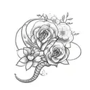 A sketch tattoo design of a snake shedding its skin, surrounded by blooming flowers, symbolizing growth and transformation tattoo design idea