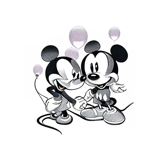 Mickey Mouse loves Mrs. Panda tattoo design idea