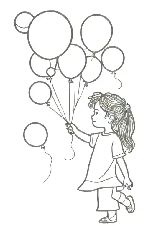 little girl holding planets balloons solar system tattoo design idea