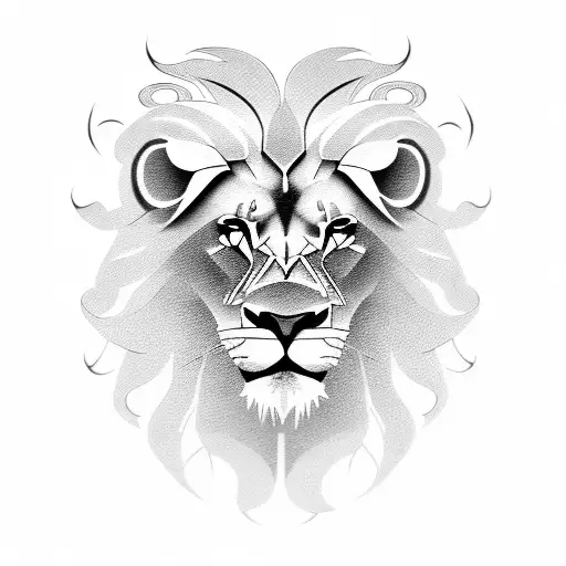 A lion face made up of gaming symbols and animation frames tattoo design idea