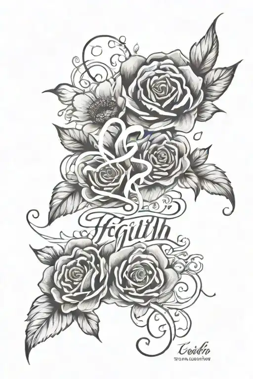 flowers with faith script surrounded tattoo design idea