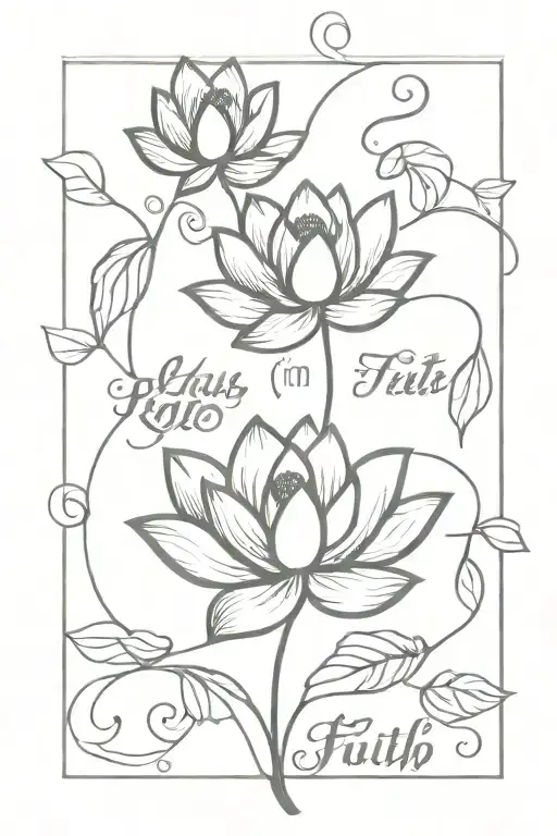 lotus flowers with faith script surrounded and vines  tattoo design idea