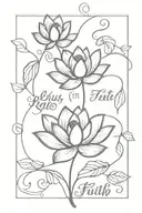 lotus flowers with faith script surrounded and vines  tattoo design idea