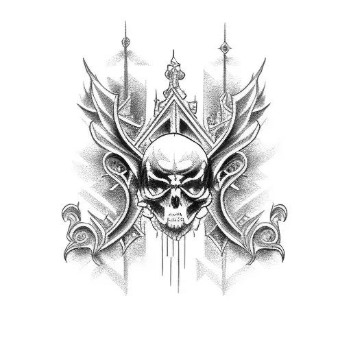 Gothic cathedral gate tattoo design idea