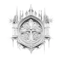 Gothic cathedral gate tattoo design idea
