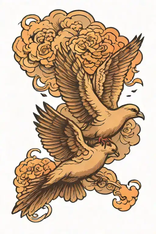 clouds with dove flying tattoo design idea