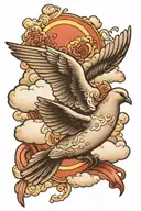clouds with dove flying tattoo design idea