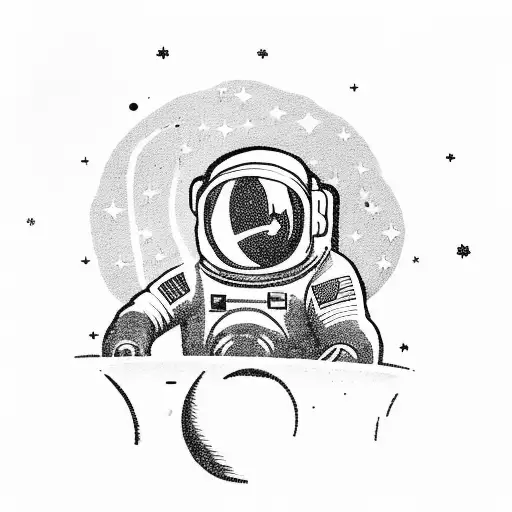Astronaut in a slim spacesuit in space looking at stars while sitting in a chair tattoo design idea