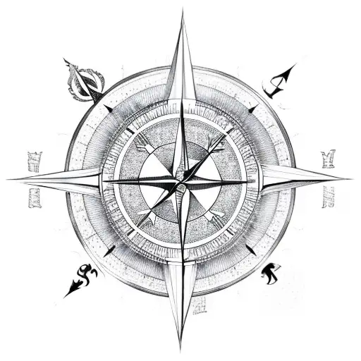 compass with phoenix patronus tattoo design idea