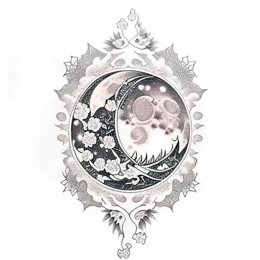 Moon, jasmine, Flor de Maga tattoo design idea