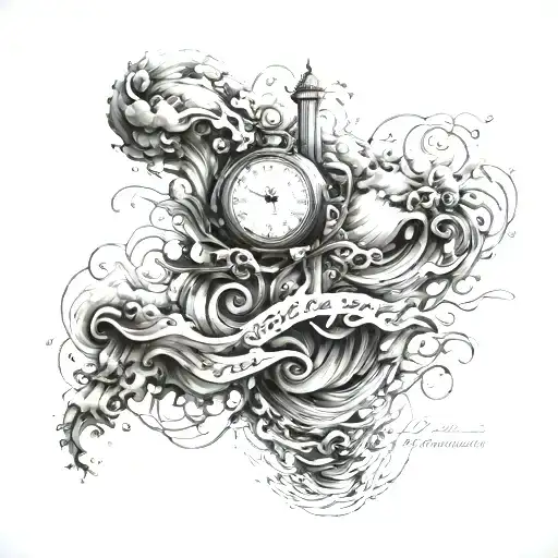 sic parvis magna writing with in waves forming tattoo design idea