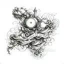 sic parvis magna writing with in waves forming tattoo design idea