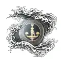 sic parvis magna writing with in waves forming tattoo design idea