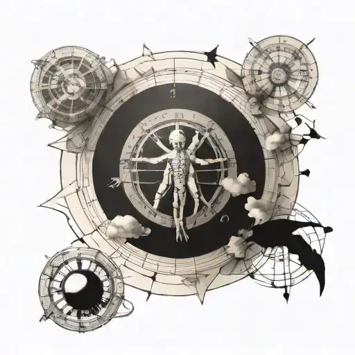 Vitruvian with the fibonacci sequence over a solar eclipse tattoo design idea
