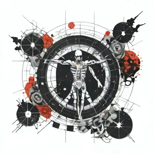 Vitruvian man with the fibonacci sequence over a solar eclipse tattoo design idea