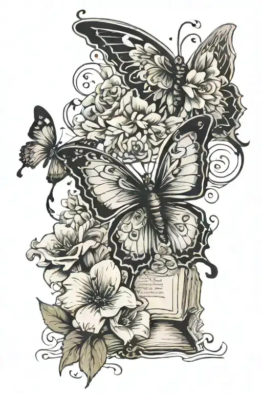 butterfly's and flowers and bible quote written tattoo design idea