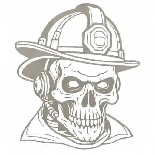 skull wearing firefighter helmet 45 degree angle tattoo design idea