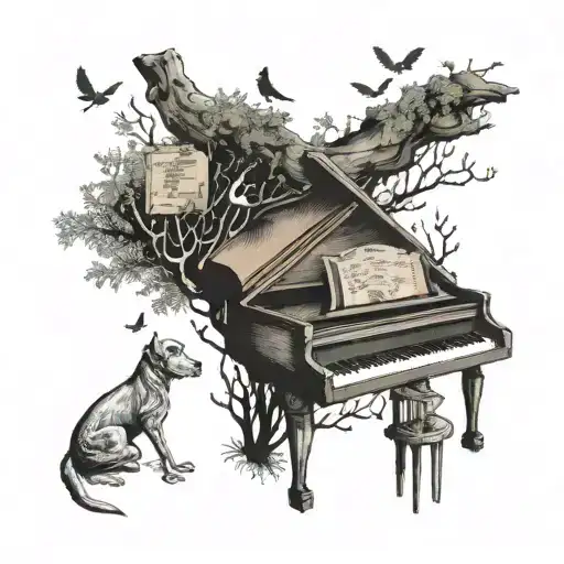 to kill a mockingbird tree with boy under making music notes on piano tattoo design idea