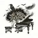to kill a mockingbird tree with boy under making music notes on piano tattoo design idea