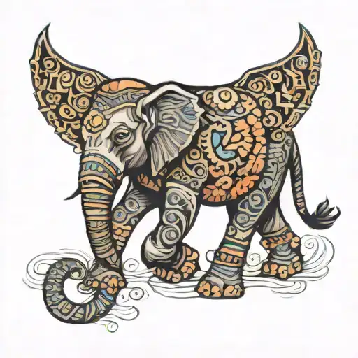 elephant aztec lower leg sleeve tattoo design idea