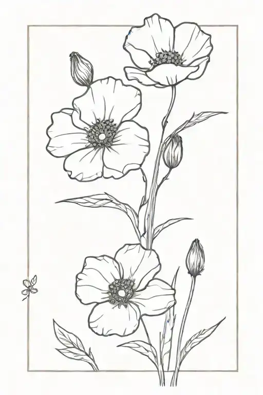 forget me not And poppy  flower black  tattoo design idea