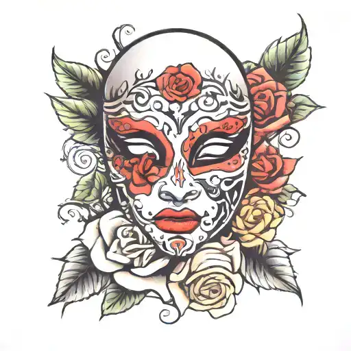 drama mask rose tattoo tattoo design idea