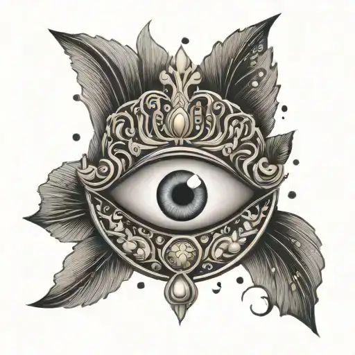 A wave design incorporating elements of the Turkish evil eye and the Claddagh symbol, representing strength and loyalty tattoo design idea