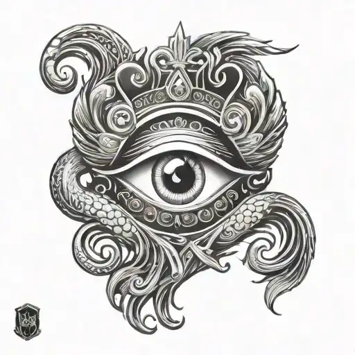 A wave design incorporating elements of the Turkish evil eye and the Claddagh symbol, representing strength and loyalty tattoo design idea