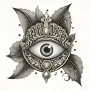 A wave design incorporating elements of the Turkish evil eye and the Claddagh symbol, representing strength and loyalty tattoo design idea