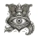 A wave design incorporating elements of the Turkish evil eye and the Claddagh symbol, representing strength and loyalty tattoo design idea