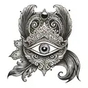 A wave design incorporating elements of the Turkish evil eye and the Claddagh symbol, representing strength and loyalty tattoo design idea