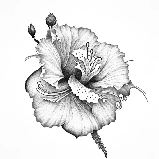 hibiscus flower, lily flower, Tetons, music tattoo design idea