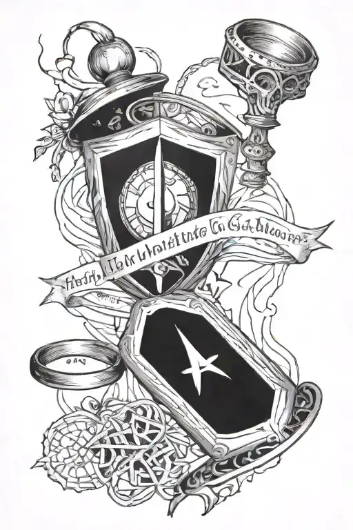 Tattoo of the 7 horcruxes from the Harry Potter movies: The Ring of Marvolo Gaunt, The Diary of Tom Riddle, The Co tattoo design idea