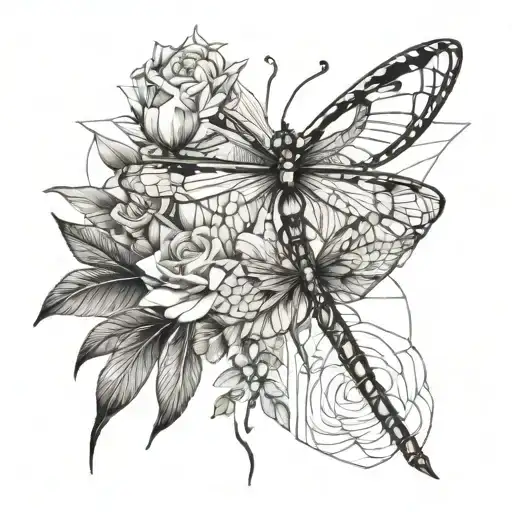 Tattoo with a dragonfly, tulip, rose quartz and a southern live oak with Spanish moss on it. tattoo design idea