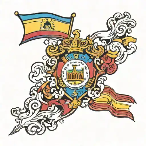 A tattoo design featuring a fusion of the Venezuelan and Spanish flags, with vibrant colors representing both countries tattoo design idea