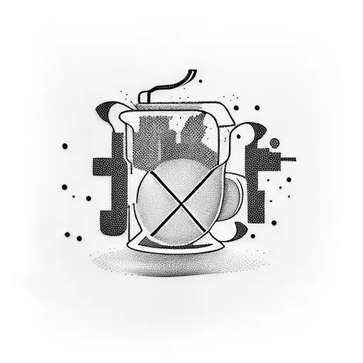 Tennis racket and coffee cup intertwined tattoo design idea