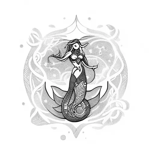 A unique mermaid with a robotic tail and a mystical aura tattoo design idea