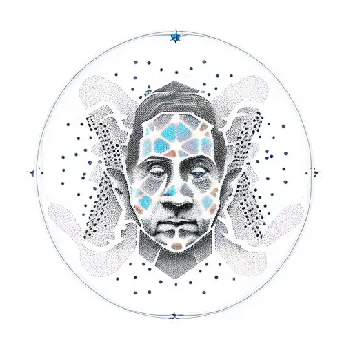 Create a dotwork tattoo of a philosopher's head with constellations forming their silhouette, representing your passion for philosophy and the vastness of the universe. tattoo design idea